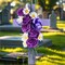 Cemetery Grave Cross with Artificial Flowers – Purple Roses & White Daisy Memorial, Wooden Outdoor Tombstone Decoration with Metal Shovel for Easy Installation
